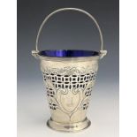 A Victorian silver glassed lined cream pail, Josiah Williams & Co, London 1895, tapering circular