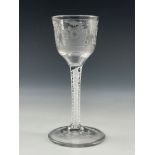 An engraved opaque twist wine glass