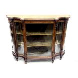 A mid Victorian burr walnut credenza, circa 1860, or breakfront form, crossbanded and strung top,