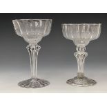 Two glass optic moulded pedestal sweetmeat dishes
