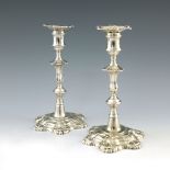 A pair George II cast silver candlesticks, John Ca