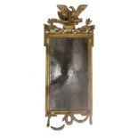 A Regency carved gilt wood pier glass, circa 1820, pair of doves and oak leaf pediment, beaded