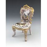 Veuve Perrin (attributed), a French faience toy model of a chair, in the Louis XV style, relief