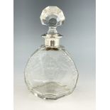 A Belgian cut glass and silver mounted scent bottle, probably Val St Lambert, faceted geometric