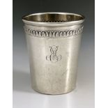 A 19th century French silver beaker, Louis Coignet, Paris circa 1890, conical form, embossed with