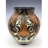 Sally Tuffin for Dennis China Works, Tiger mask, squat inverse baluster form, 21cm high
