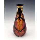 Sally Tuffin for Dennis Chinaworks, butterfly bottle vase and cover, teardrop form, 20.5cm high