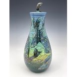 Sally Tuffin for Dennis China Works, Fish bottle vase and cover, tear drop form, 36cm high