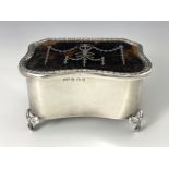 An Edwardian silver and tortoiseshell jewel box, Levi and Salaman, Birmingham 1910, serpentine cubid