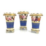 English porcelain vase garniture, (3) 16cm high