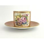 Stefan Nowacki for Lynton, a floral painted coffee can and saucer, cylindrical form, painted with