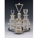 Christopher Dresser for Hukin and Heath, an Arts and Crafts silver and glass cruet, Birmingham 1885,