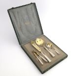 An early 20th century German silver cased desert set, Wilhelm Binder, stamped 800 WIB, to include