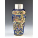 Carlton Ware, probably for Alfred Dunhill, an Art Deco Chinoiserie Bleu Royale cocktail shaker