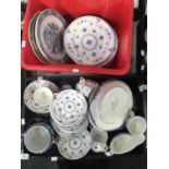 Assorted blue and white tea and dinner wares, including Furnivals, Sia Blue Garland, Ridgway