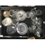 A collection of cut glass, tankards, carafe etc