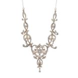 A late Victorian gold and silver, old and rose-cut diamond foliate openwork necklace, with 9ct