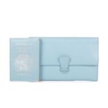 Aspinal of London, a travel wallet with matching passport cover, crafted from light blue grained