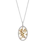An 18ct gold vari-shape fancy coloured diamond pendant, with brilliant-cut colourless diamond