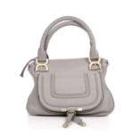 Chloe, a Marcie leather handbag, crafted from grained grey leather, featuring brushed gold-tone