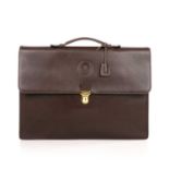 Celine, a vintage leather briefcase, crafted from smooth brown leather, featuring the maker's logo