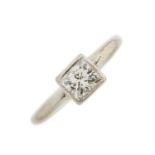 An 18ct gold square-shape diamond single-stone ring, with tapered band, diamond estimated weight 0.