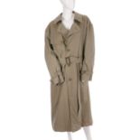 Aquascutum, a men's trench coat, designed with a notched lapel collar, back yoke, front button