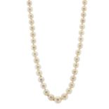 An early 20th century graduated pearl necklace, with vari-cut diamond openwork clasp, pearls measure