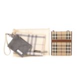 Burberry, a wallet with strap and a pouch set, to include a Haymarket check coated canvas wallet,