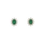 A pair of 18ct gold emerald and brilliant-cut diamond cluster stud earrings, estimated total emerald