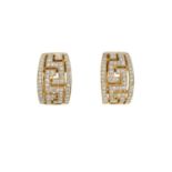 A pair of 18ct gold pave-set diamond hoop earrings, of openwork geometric design, total diamond