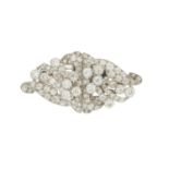 An early 20th century old-cut diamond openwork double clip lapel pin brooch, estimated total diamond