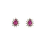 A pair of 18ct gold pear-shape ruby and brilliant-cut diamond cluster stud earrings, estimated total