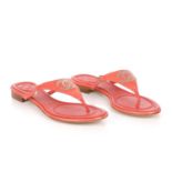 Chanel, a pair of unworn red python CC thong sandals, featuring the maker's silver-tone studded CC