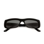 Chanel, a pair of sunglasses, designed with black acetate frames, grey tinted lenses, and chain