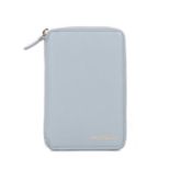 Balenciaga, a pale blue leather compact zippy wallet, featuring the maker's branding to the lower