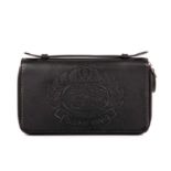 Burberry, a Double Zip wallet, crafted from black leather, featuring the maker's crest embossed to