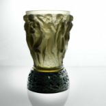 Rene Lalique, a Bacchantes topaz glass vase, model 997, designed circa 1927, frosted, moulded mark R