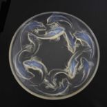 Rene Lalique, a Martiques opalescent glass bowl, model 377, designed circa 1920, frosted, relief
