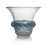 Rene Lalique, a Piriac glass vase, model 1043, designed circa 1930, polished and frosted with blue