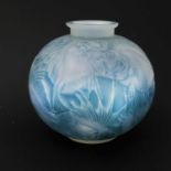 Rene Lalique, a Poissons opalescent glass vase, model 925, designed circa 1921, frosted and polished