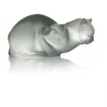 Rene Lalique, a Chat Couche sculpture, model 1207, designed circa 1932, frosted and polished, etched