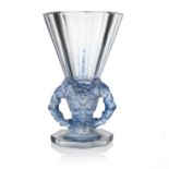 Rene Lalique, a Faune glass vase, model 1062, designed circa 1931, polished and frosted with blue