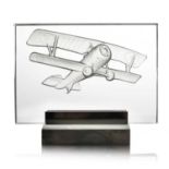 Rene Lalique, a Plaque Avion Biplan glass sculpture, model Plaque Plane, designed circa 1933,