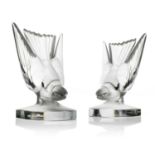 Rene Lalique, a pair of Hirondelle B glass bookends, model 1143-B-Bookends, designed circa 1942,