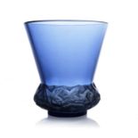 Rene Lalique, a Lierre blue glass vase, model 1041, designed circa 1930, polished and frosted with