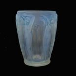 Rene Lalique, a Danaides opalescent glass vase, model 972, designed circa 1926, frosted with blue