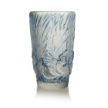 Rene Lalique, a Coques et Plumes glass vase, model 1033, designed circa 1928, frosted with blue