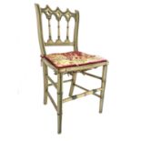 A pair of Regency side chairs, circa 1820, two-tone green painted in the 'Strawberry Hill' Gothic