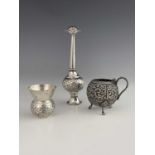 Oriental silver and white metal including a Chinese style rosewater sprinkler, an Indian, Kutch type